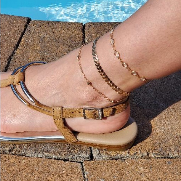 Boho gold tone 3 piece chevron anklet set - Picture 2 of 2